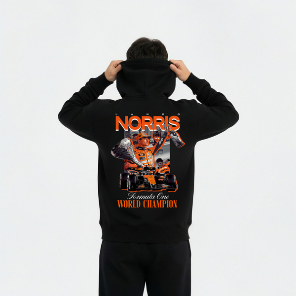 Sweat Lando Norris Champion du Monde 2025 noir – flocage F1 McLaren et victoire