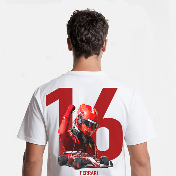 T-shirt F1 Ferrari Charle leclerc blanc de dos