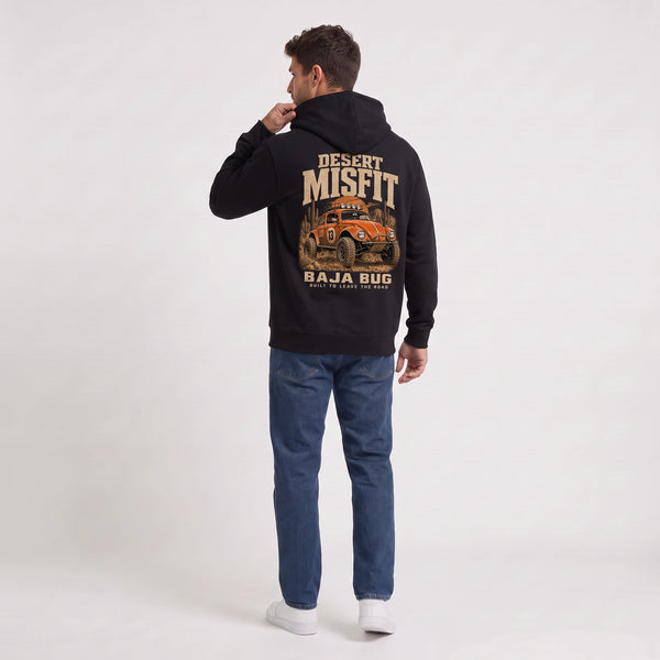Sweat Volkswagen Beetle Baja Bug Desert Misfit noir à capuche vu de dos