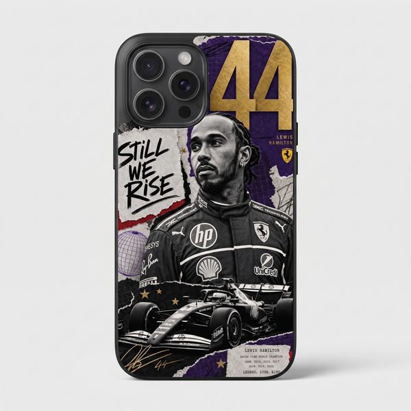 Coque iPhone Lewis Hamilton 44 noire, collage Still We Rise premium — Tourismo Clothing
