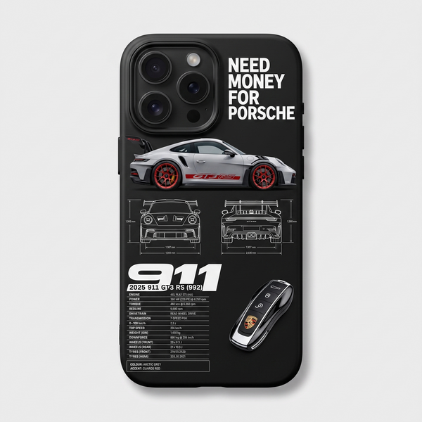 Coque iPhone noire Tourismo Clothing au design Need Money For Porsche racing premium