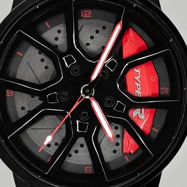 Close-up of the wheel and the TYPE R engraved caliper, Honda Type R watch
