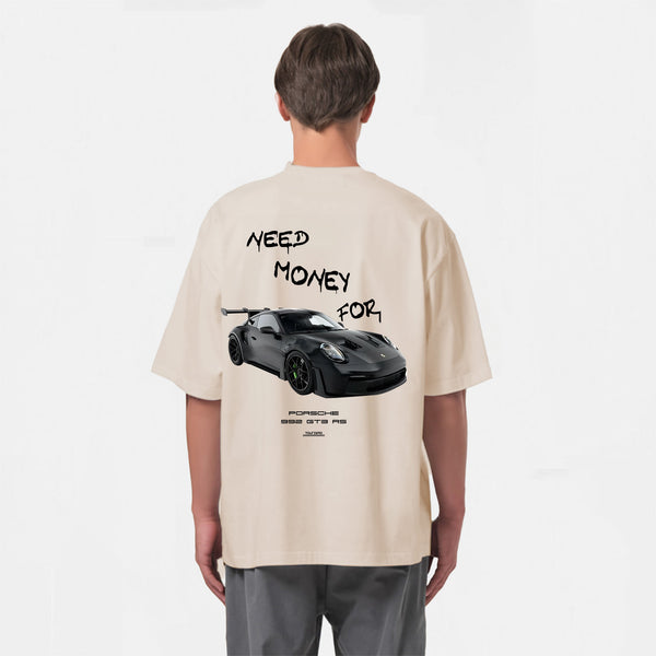 T-shirt Need Money For Porsche GT3 Rs Noir Beige de Dos