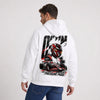 Sweat F1 Esteban Ocon Signature blanc à capuche avec pilote et monoplace vus de dos