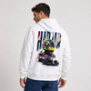 Sweat F1 Isack Hadjar Signature blanc à capuche avec pilote et monoplace vus de dos