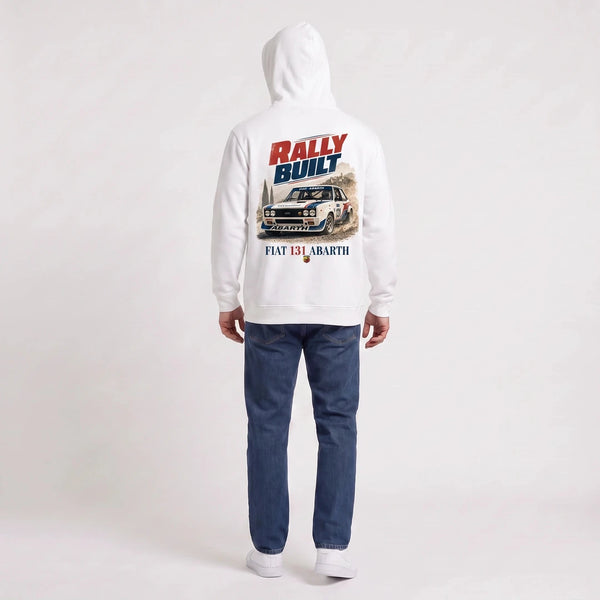 Sweat Fiat 131 Abarth blanc porté de dos en plan large