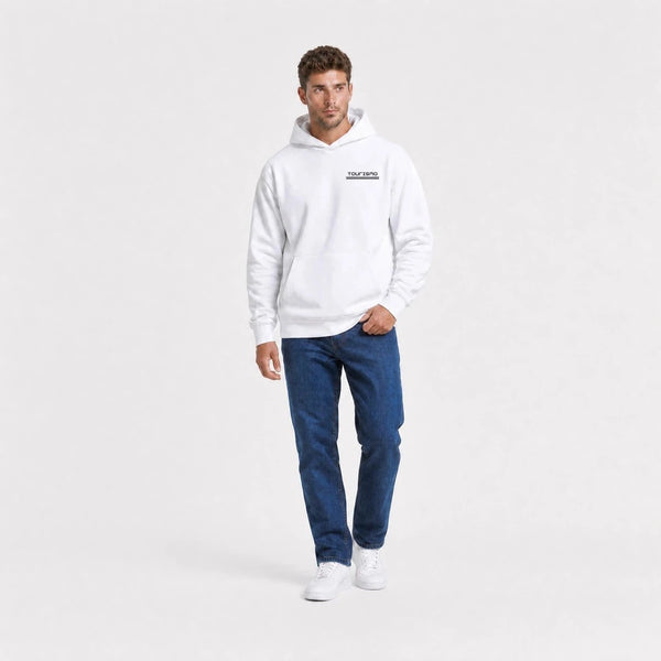 Sweat Jaguar E Type Topless blanc vu de face en plan large avec logo Tourismo