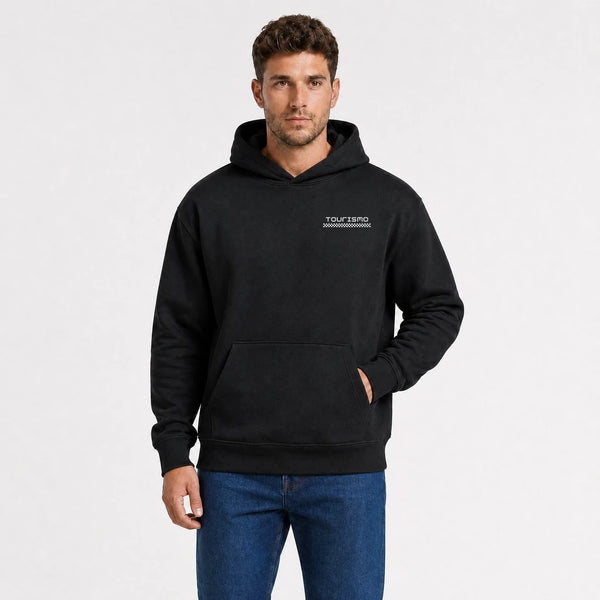 Sweat Maserati 250F Scuderia Elegance noir vu de face en plan rapproché avec logo Tourismo