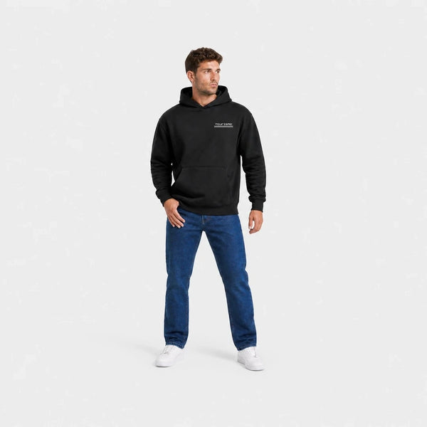 Sweat Tesla Cybertruck Raw Future noir vu de face en plan large avec logo Tourismo