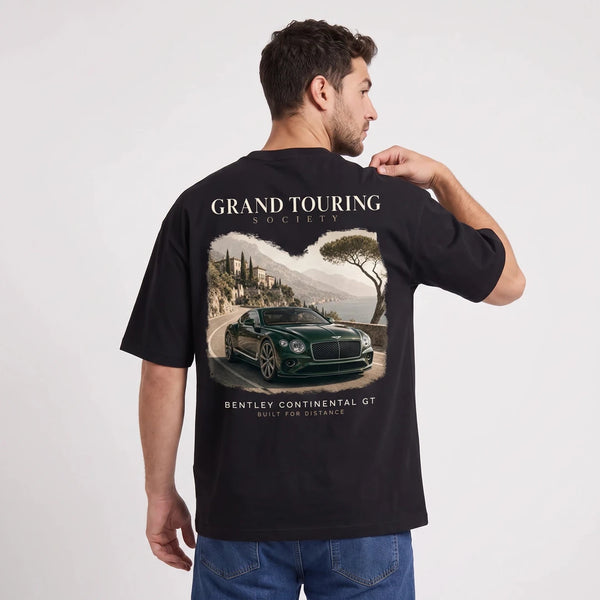 T-shirt Bentley Continental GT Grand Touring Society noir, visuel automobile vu de dos