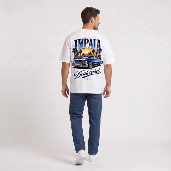 T-shirt Chevrolet Impala 1964 Built for the Boulevard blanc vu de dos