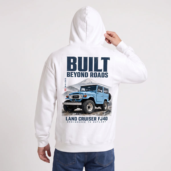 Sweat Toyota Land Cruiser FJ40 Built Beyond Roads blanc porté de dos