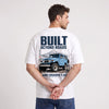 T-shirt Toyota Land Cruiser FJ40 Built Beyond Roads blanc porté de dos