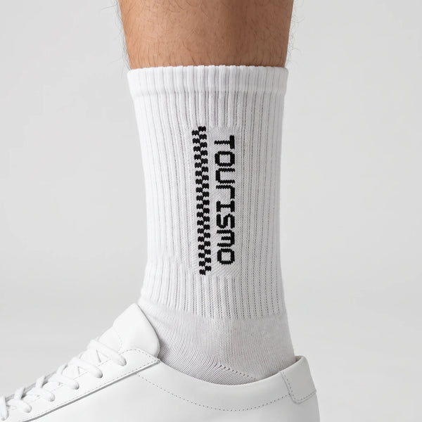 Tourismo Crew Socks white, close-up of the knitted design