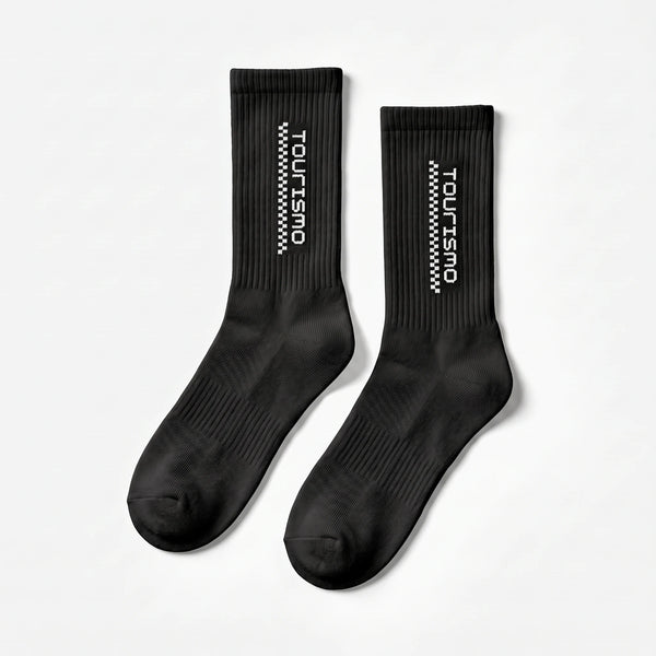 Tourismo Crew Socks black, the pair laid flat