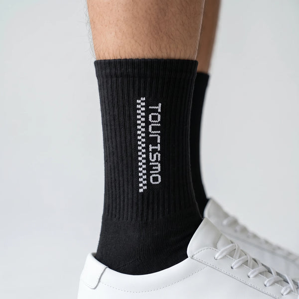 Tourismo Crew Socks black, close-up of the knitted design