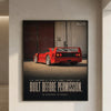 Poster Ferrari F40 1987 Tourismo encadré et présenté dans un intérieur contemporain