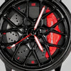 Close-up of the wheel and the PORSCHE engraved caliper, Porsche 718 watch