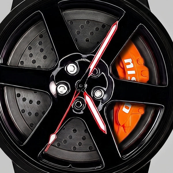 Close-up of the wheel and the nismo engraved caliper, Nissan GT-R watch