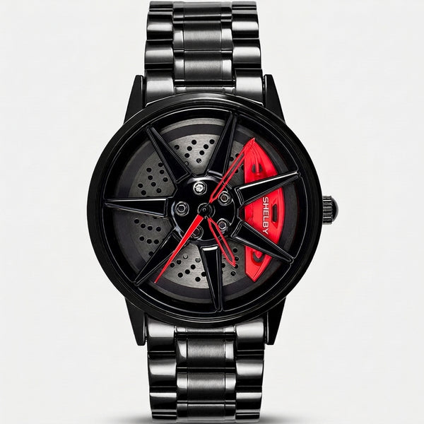Shelby GT500 watch front view, 3D spinning wheel dial