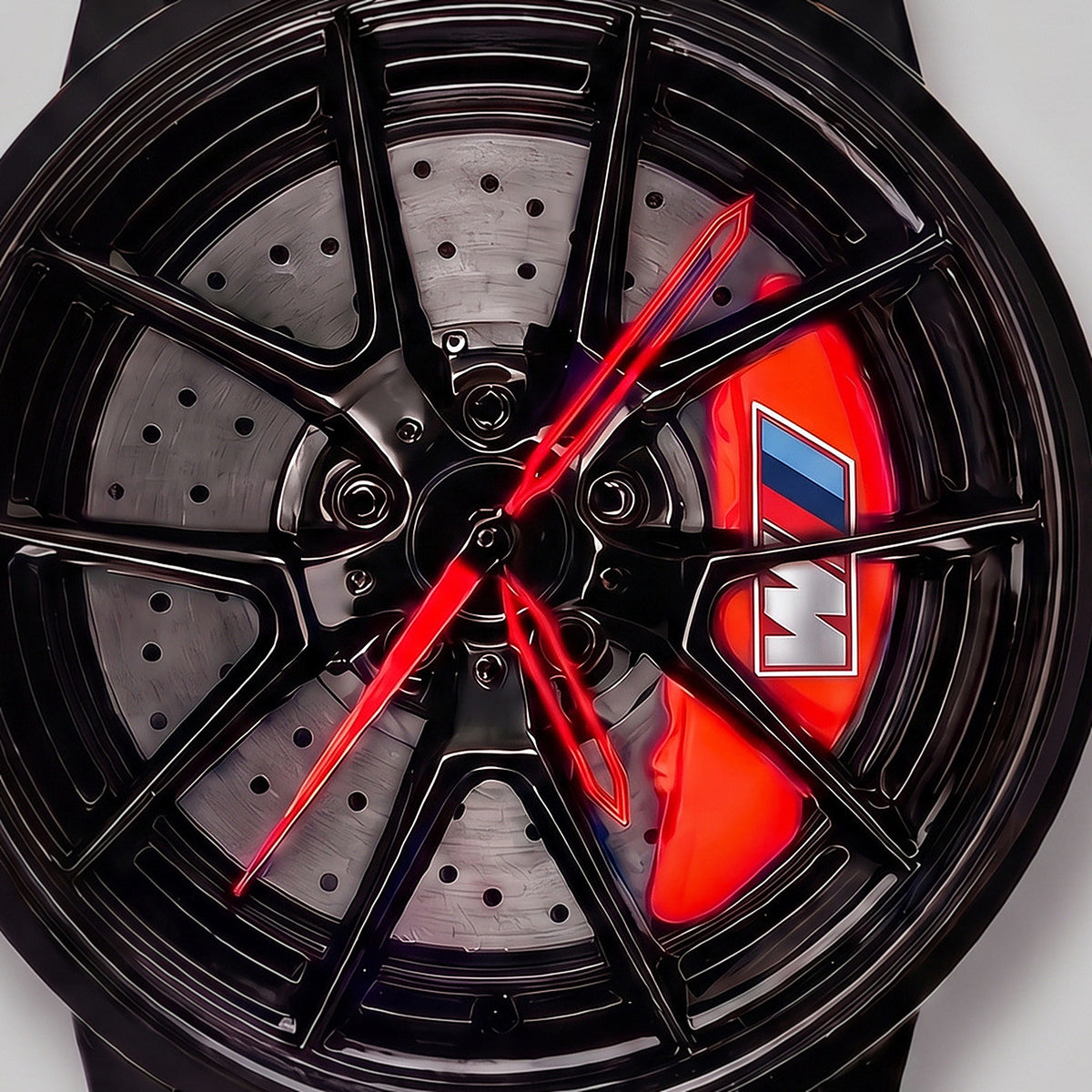 Close-up of the wheel and the M engraved caliper, BMW M3 watch