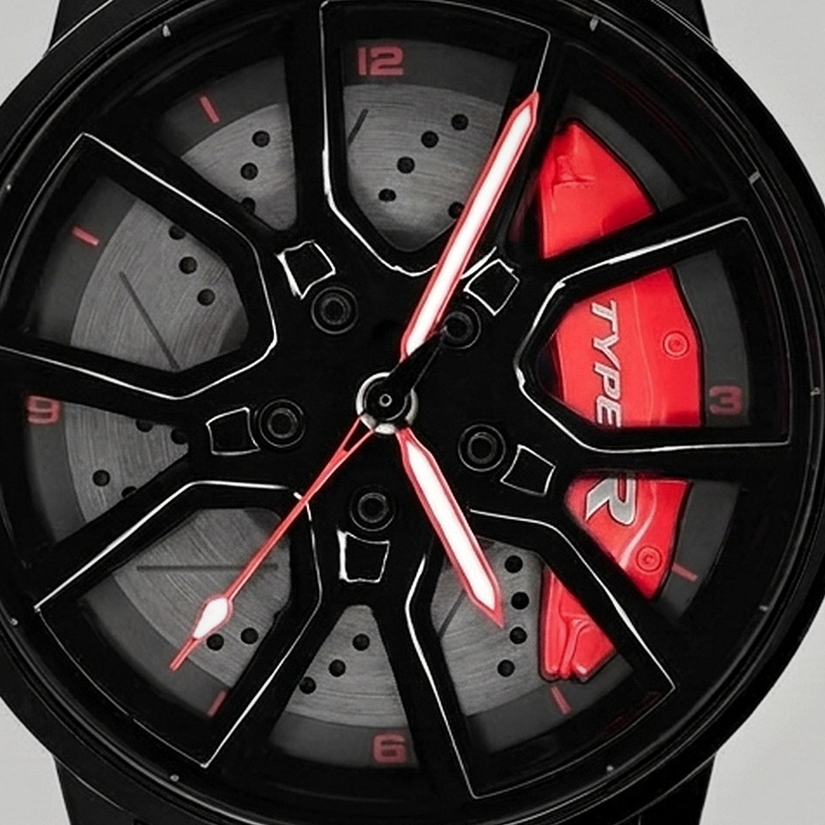 Close-up of the wheel and the TYPE R engraved caliper, Honda Type R watch