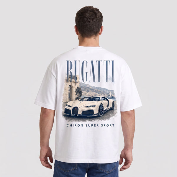 T-shirt Bugatti Chiron Super Sport blanc porté de dos