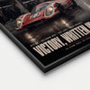 Vue rapprochée du poster Porsche 917K Le Mans 1970 Tourismo avec voiture de course rouge et texte Victory, Written in Rain