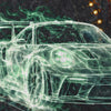 Close-up of the back print: the ghost GT3 RS under the ghost train archway