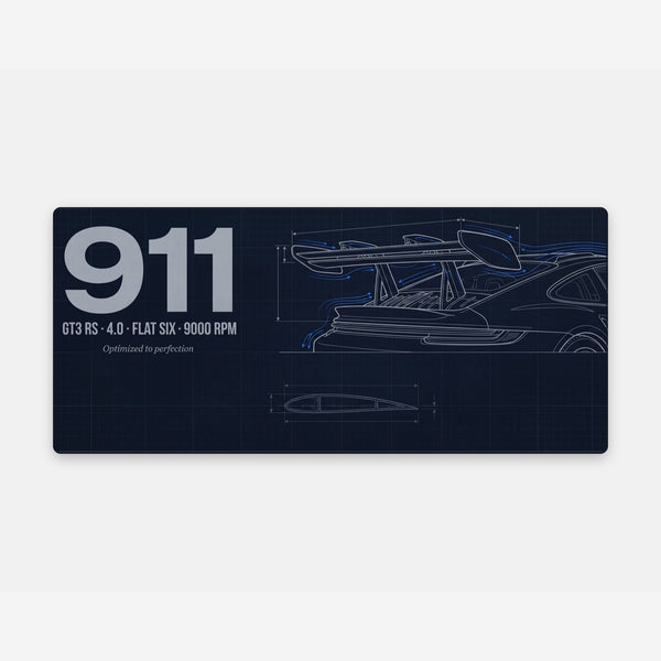 Porsche 911 GT3 RS Rear Wing Mouse Mat — flat view of the mat.