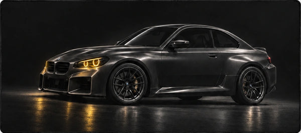 Mouse Pad BMW M2 Black Yellow Headlights, close-up of the printed design