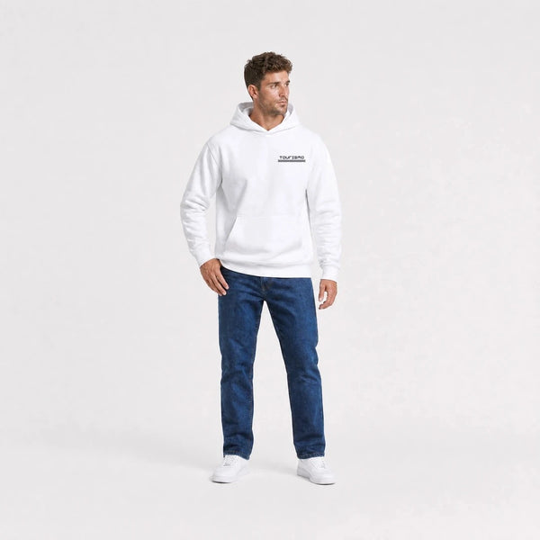 Sweat Alpine A110 Col De Turini blanc vu de face en plan large avec logo Tourismo