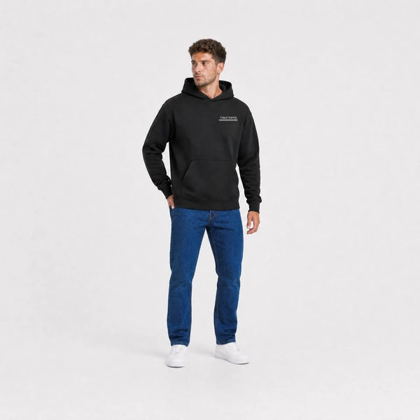 Sweat Back To The Future noir vu de face en plan large avec logo Tourismo