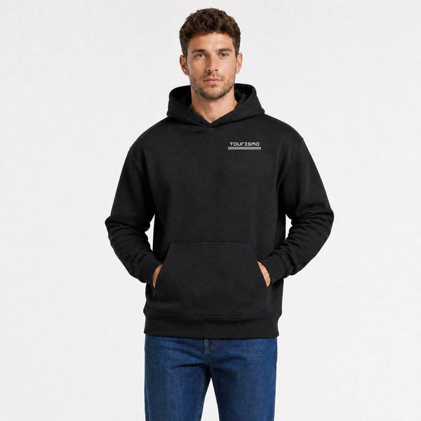 Sweat Bugatti Veyron Molsheim Society noir vu de face en plan rapproché avec logo Tourismo