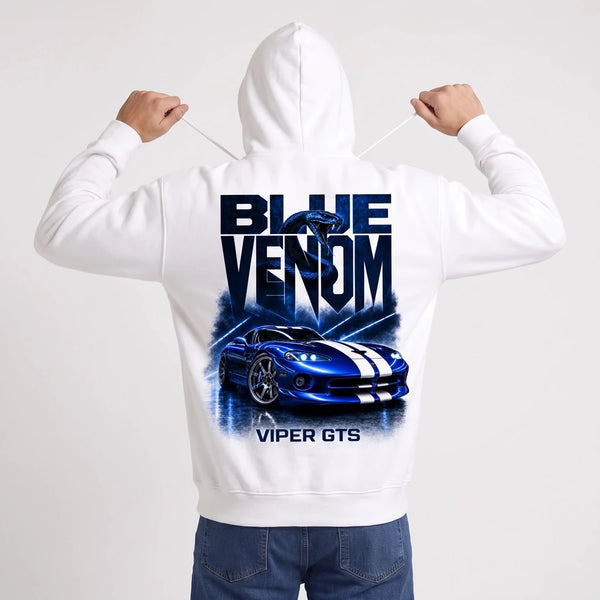 Sweat Dodge Viper GTS Blue Venom blanc porté de dos