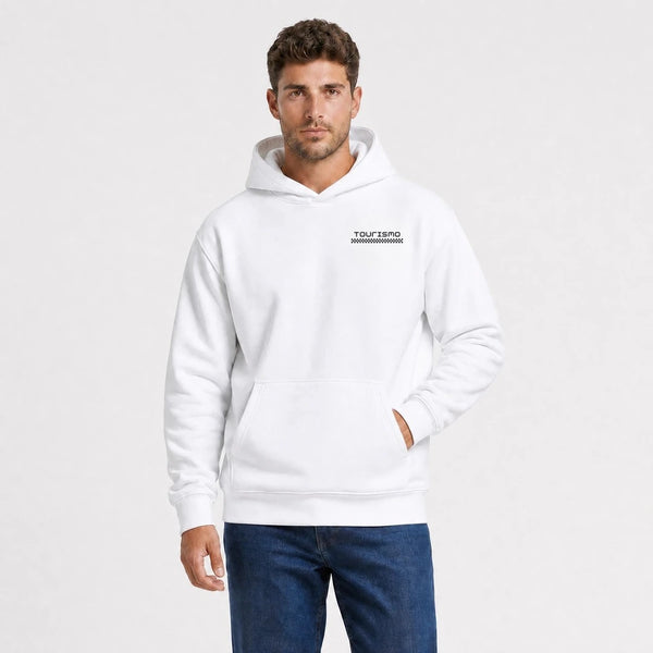 Sweat F1 Isack Hadjar Signature blanc vu de face en plan rapproché avec logo Tourismo