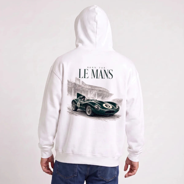 White Jaguar D-Type Le Mans N°6: Born for Le Mans Sweatshirt, worn, back view