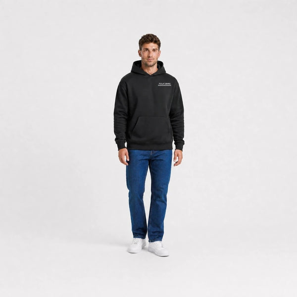 Sweat Jaguar E Type Topless noir vu de face en plan large avec logo Tourismo