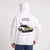 Sweat Lancia Stratos Virage victorieux blanc à capuche, voiture de rallye vue de dos