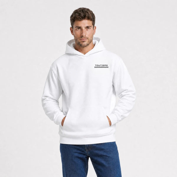 Sweat Lancia Stratos Virage Victorieux blanc vu de face en plan rapproché avec logo Tourismo