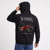 Sweat Maserati 250F Scuderia Elegance noir à capuche, monoplace rouge vue de dos