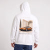 Sweat Maserati Bora Avenir italien blanc à capuche, sportive orange cuivré vue de dos