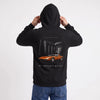 Sweat Maserati Bora Avenir italien noir à capuche, sportive orange cuivré vue de dos