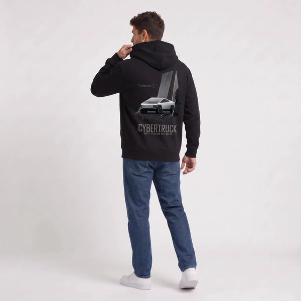 Sweat Tesla Cybertruck Raw Future noir à capuche vu de dos