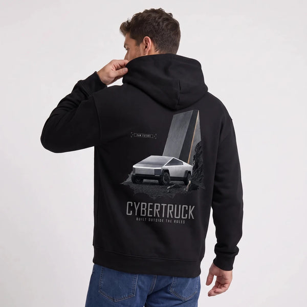 Sweat Tesla Cybertruck Raw Future noir porté de dos
