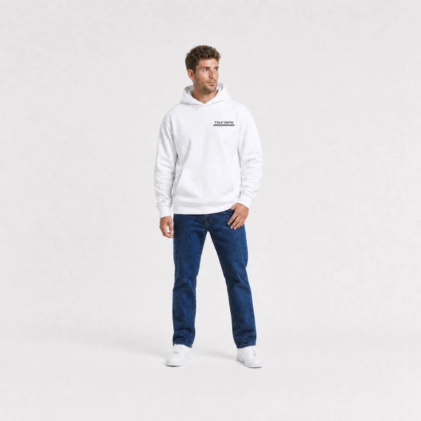 Sweat Volkswagen Beetle California Aircooled blanc vu de face en plan large avec logo Tourismo