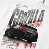 Design Nissan GT-R R35 Godzilla blanc sweat, feux rouges iconiques, flocage haute définition, Tourismo Clothing Junior
