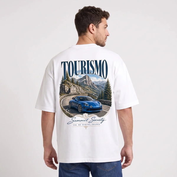 T-shirt Alpine A110 Col de Turini blanc, Alpine A110 bleue vue de dos