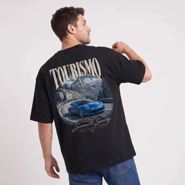 T-shirt Alpine A110 Col de Turini noir, Alpine A110 bleue vue de dos