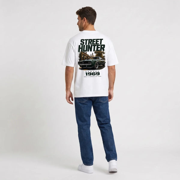 T-shirt Chevrolet Camaro 1969 Street Hunter blanc vu de dos